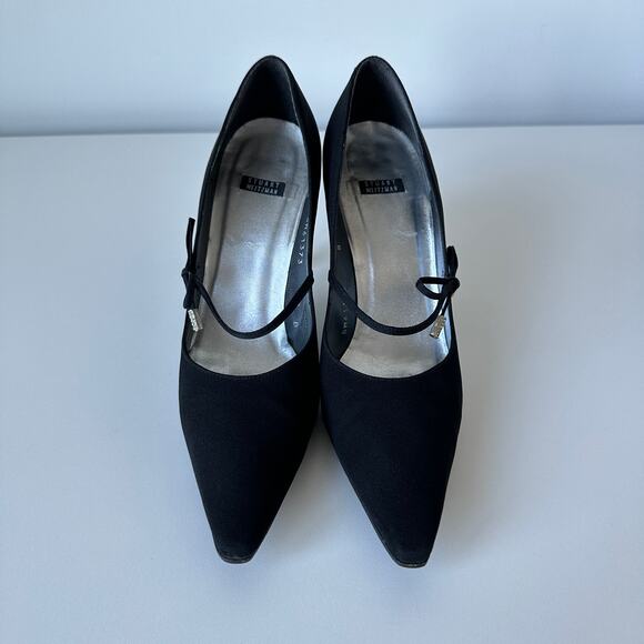 Stuart Weitzman Black Pointed Toe Bow Mary Jane Heels Pumps Size 8 B - Picture 4 of 16